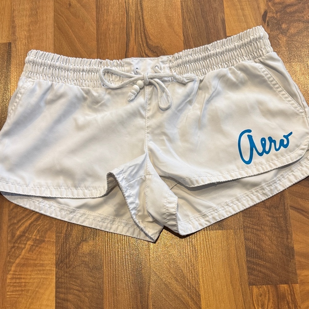 Aeropostale Y2K Women's Athletic mini Shorts in White with Blue Logo